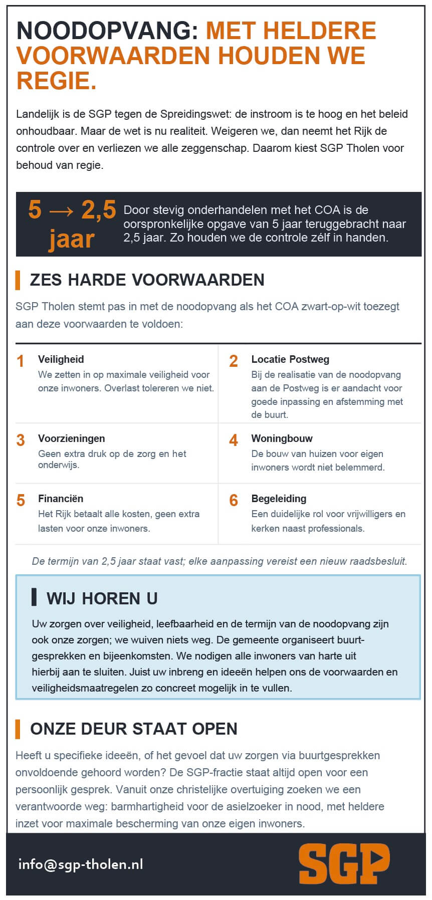 Inzet SGP bij noodopvang Postweg Tholen